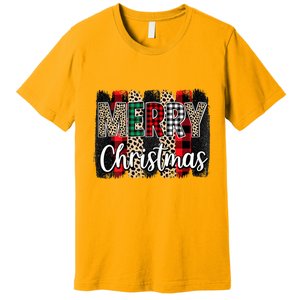 Cute Merry Christmas YAll Leopard Buffalo Plaid Pajama Premium T-Shirt