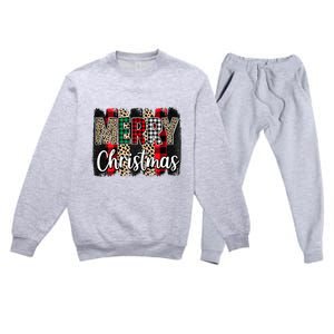 Cute Merry Christmas YAll Leopard Buffalo Plaid Pajama Premium Crewneck Sweatsuit Set