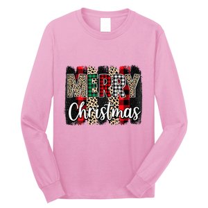 Cute Merry Christmas YAll Leopard Buffalo Plaid Pajama Long Sleeve Shirt