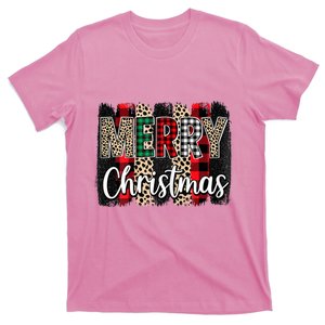 Cute Merry Christmas YAll Leopard Buffalo Plaid Pajama T-Shirt