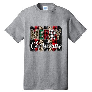 Cute Merry Christmas YAll Leopard Buffalo Plaid Pajama Tall T-Shirt