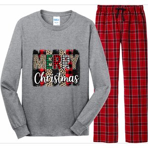 Cute Merry Christmas YAll Leopard Buffalo Plaid Pajama Long Sleeve Pajama Set