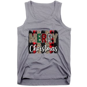 Cute Merry Christmas YAll Leopard Buffalo Plaid Pajama Tank Top