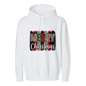 Cute Merry Christmas YAll Leopard Buffalo Plaid Pajama Garment-Dyed Fleece Hoodie