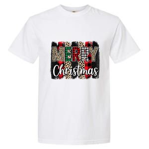 Cute Merry Christmas YAll Leopard Buffalo Plaid Pajama Garment-Dyed Heavyweight T-Shirt