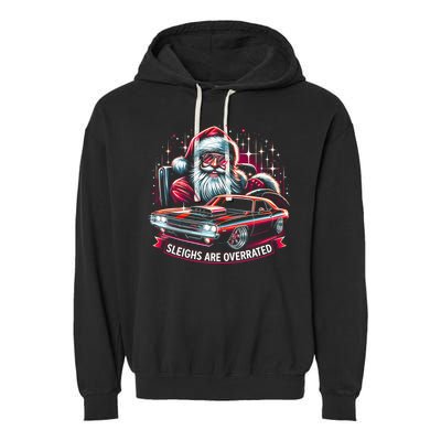 Classic Muscle Car Santa Hotrod V8 Enthusiast Christmas Garment-Dyed Fleece Hoodie
