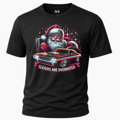 Classic Muscle Car Santa Hotrod V8 Enthusiast Christmas Cooling Performance Crew T-Shirt