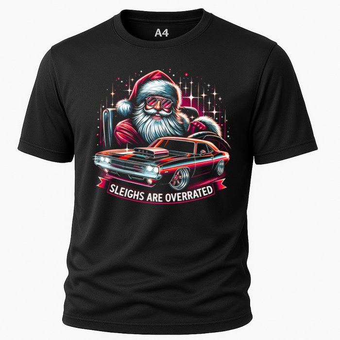 Classic Muscle Car Santa Hotrod V8 Enthusiast Christmas Cooling Performance Crew T-Shirt