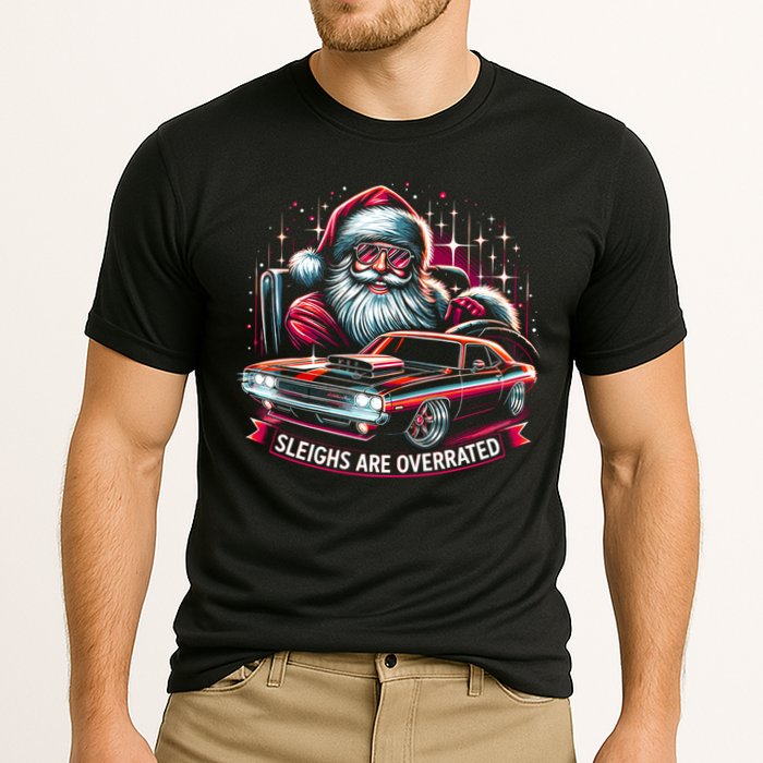 Classic Muscle Car Santa Hotrod V8 Enthusiast Christmas Cooling Performance Crew T-Shirt