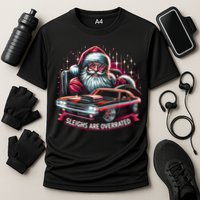 Classic Muscle Car Santa Hotrod V8 Enthusiast Christmas Cooling Performance Crew T-Shirt