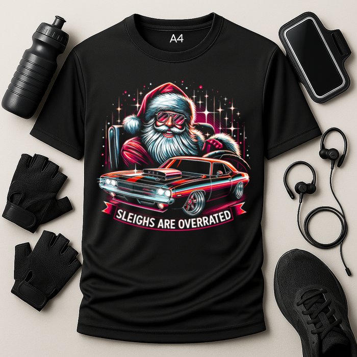 Classic Muscle Car Santa Hotrod V8 Enthusiast Christmas Cooling Performance Crew T-Shirt