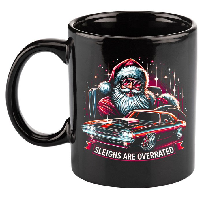 Classic Muscle Car Santa Hotrod V8 Enthusiast Christmas 11oz C Handle Ceramic Mug