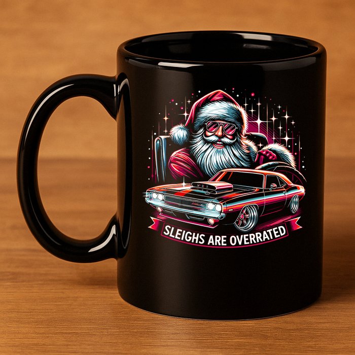 Classic Muscle Car Santa Hotrod V8 Enthusiast Christmas 11oz C Handle Ceramic Mug