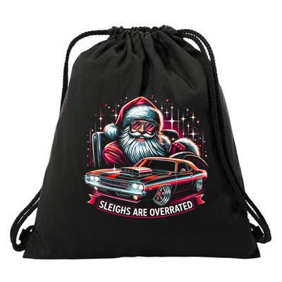 Classic Muscle Car Santa Hotrod V8 Enthusiast Christmas Drawstring Bag