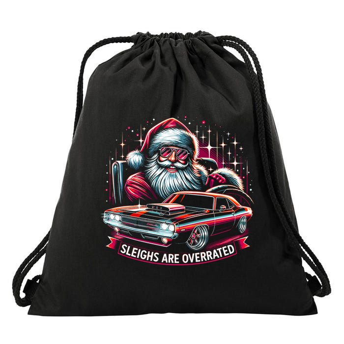 Classic Muscle Car Santa Hotrod V8 Enthusiast Christmas Drawstring Bag