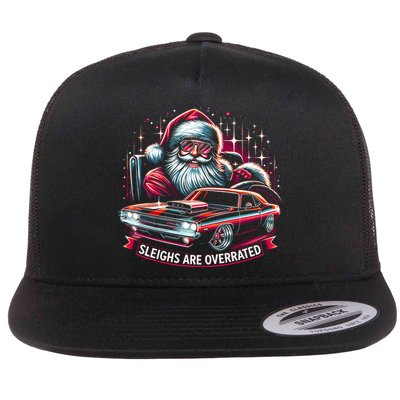 Classic Muscle Car Santa Hotrod V8 Enthusiast Christmas Flat Bill Trucker Hat