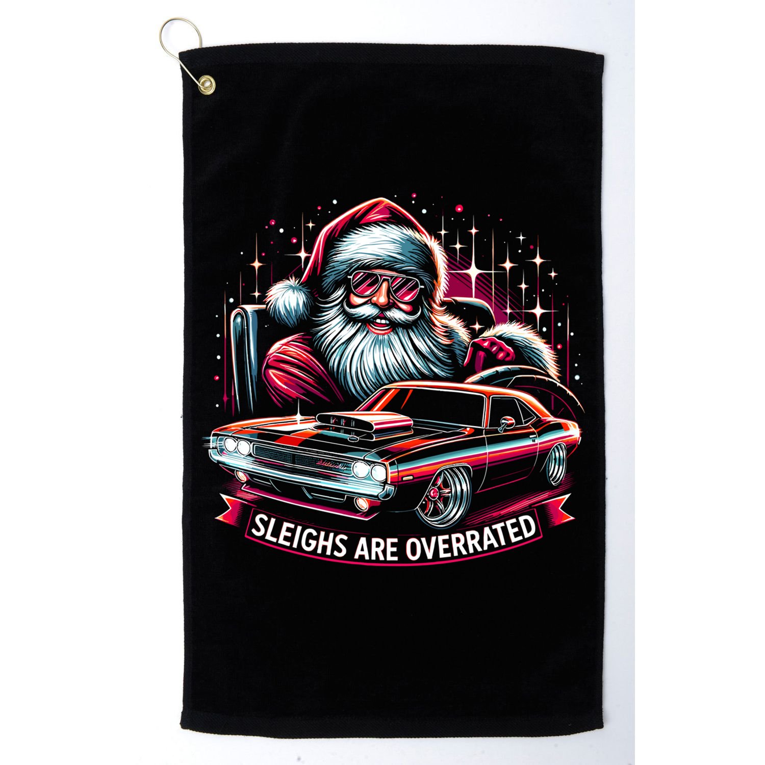 Classic Muscle Car Santa Hotrod V8 Enthusiast Christmas Golf Towel