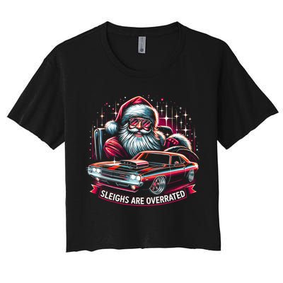 Classic Muscle Car Santa Hotrod V8 Enthusiast Christmas Women's Crop Top Tee