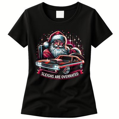 Classic Muscle Car Santa Hotrod V8 Enthusiast Christmas Womens T-Shirt