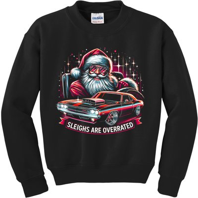 Classic Muscle Car Santa Hotrod V8 Enthusiast Christmas Kids Sweatshirt
