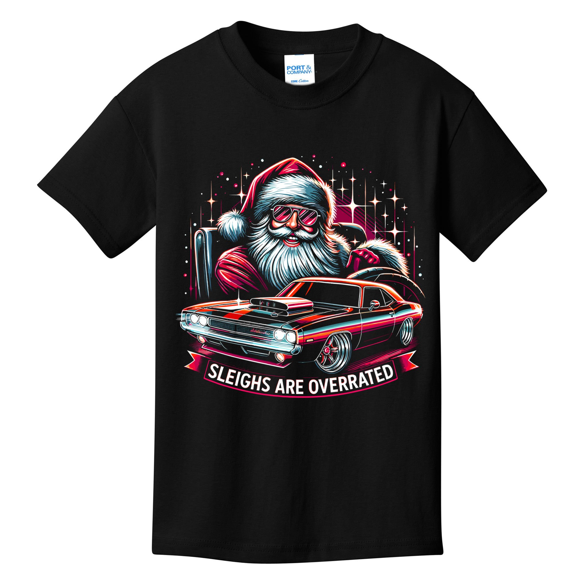 Classic Muscle Car Santa Hotrod V8 Enthusiast Christmas Kids T-Shirt