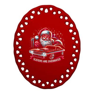 Classic Muscle Car Santa Hotrod V8 Enthusiast Christmas Ceramic Oval Ornament