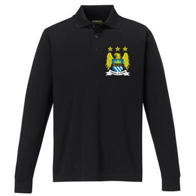 Cool Man City Slogan Eagle With Stars Performance Long Sleeve Polo