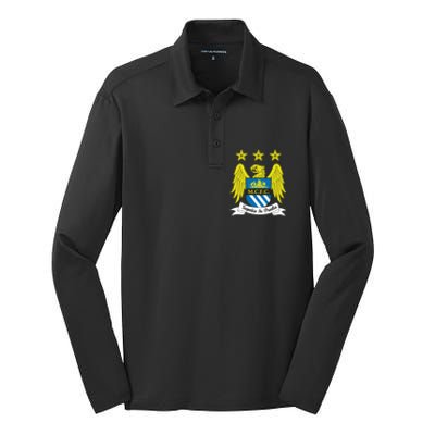 Cool Man City Slogan Eagle With Stars Silk Touch Performance Long Sleeve Polo