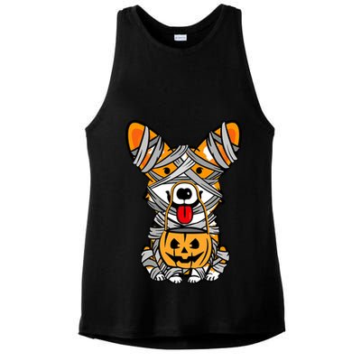 Corgi Mummy Cute Halloween Dog Lover Ladies PosiCharge Tri-Blend Wicking Tank
