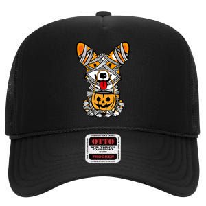 Corgi Mummy Cute Halloween Dog Lover High Crown Mesh Back Trucker Hat