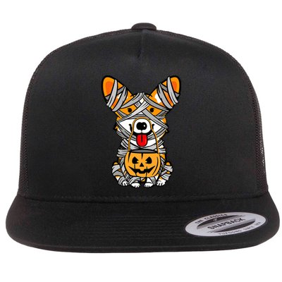 Corgi Mummy Cute Halloween Dog Lover Flat Bill Trucker Hat