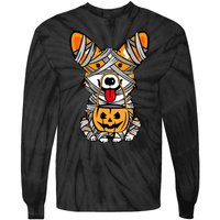 Corgi Mummy Cute Halloween Dog Lover Tie-Dye Long Sleeve Shirt