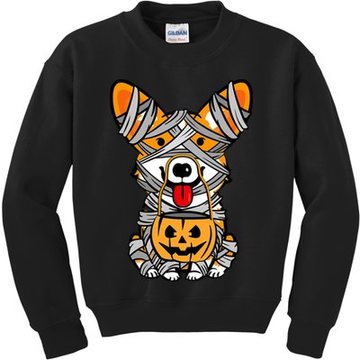 Corgi Mummy Cute Halloween Dog Lover Kids Sweatshirt