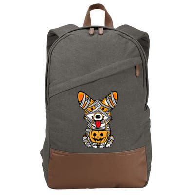 Corgi Mummy Cute Halloween Dog Lover Cotton Canvas Backpack