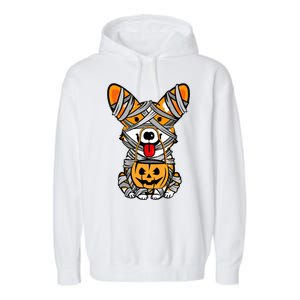 Corgi Mummy Cute Halloween Dog Lover Garment-Dyed Fleece Hoodie