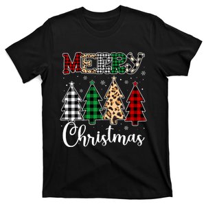 Cute Merry Christmas Leopard Buffalo Red Plaid T-Shirt