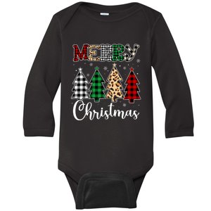 Cute Merry Christmas Leopard Buffalo Red Plaid Baby Long Sleeve Bodysuit