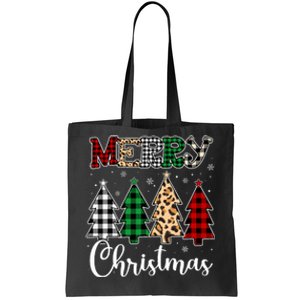 Cute Merry Christmas Leopard Buffalo Red Plaid Tote Bag