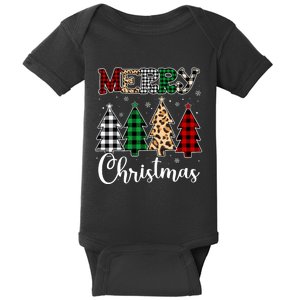 Cute Merry Christmas Leopard Buffalo Red Plaid Baby Bodysuit