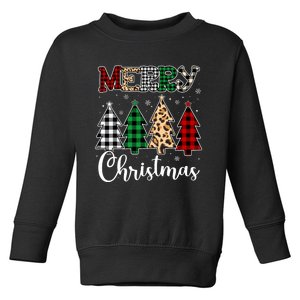 Cute Merry Christmas Leopard Buffalo Red Plaid Toddler Sweatshirt