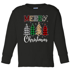 Cute Merry Christmas Leopard Buffalo Red Plaid Toddler Long Sleeve Shirt