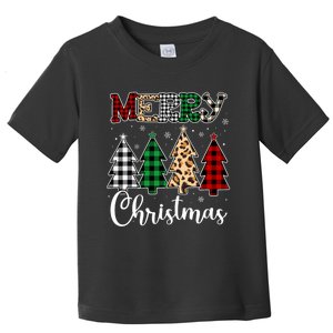 Cute Merry Christmas Leopard Buffalo Red Plaid Toddler T-Shirt