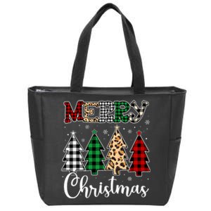 Cute Merry Christmas Leopard Buffalo Red Plaid Zip Tote Bag