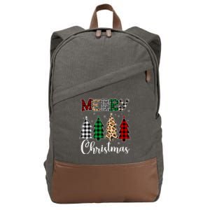 Cute Merry Christmas Leopard Buffalo Red Plaid Cotton Canvas Backpack