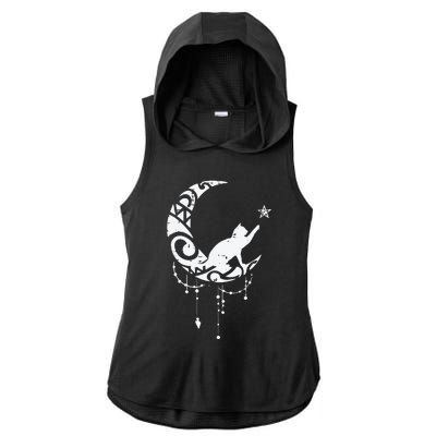 Crescent Moon Cat Star Mystical Celestial Women Girl Ladies PosiCharge Tri-Blend Wicking Draft Hoodie Tank