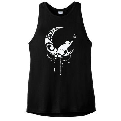 Crescent Moon Cat Star Mystical Celestial Women Girl Ladies PosiCharge Tri-Blend Wicking Tank