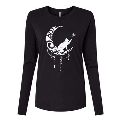 Crescent Moon Cat Star Mystical Celestial Women Girl Womens Cotton Relaxed Long Sleeve T-Shirt