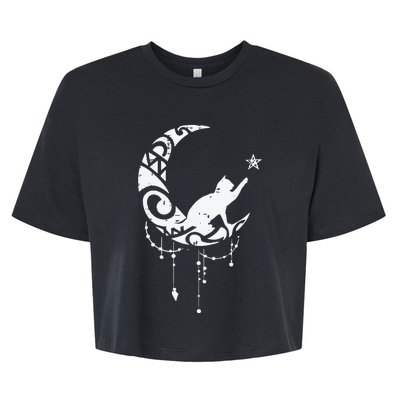 Crescent Moon Cat Star Mystical Celestial Women Girl Bella+Canvas Jersey Crop Tee