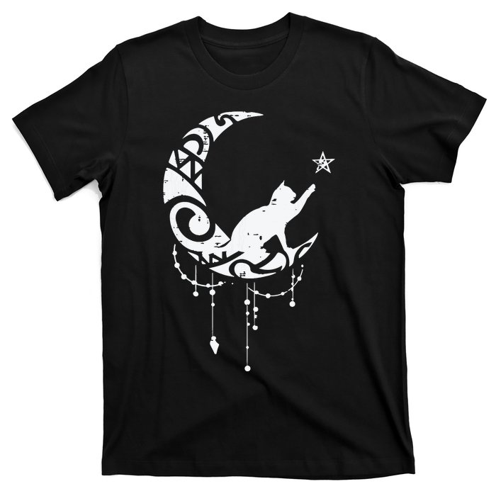 Crescent Moon Cat Star Mystical Celestial Women Girl T-Shirt