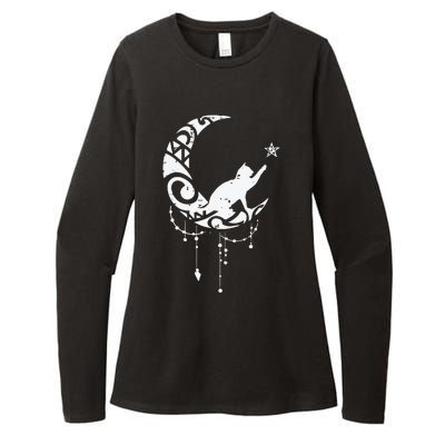 Crescent Moon Cat Star Mystical Celestial Women Girl Womens CVC Long Sleeve Shirt